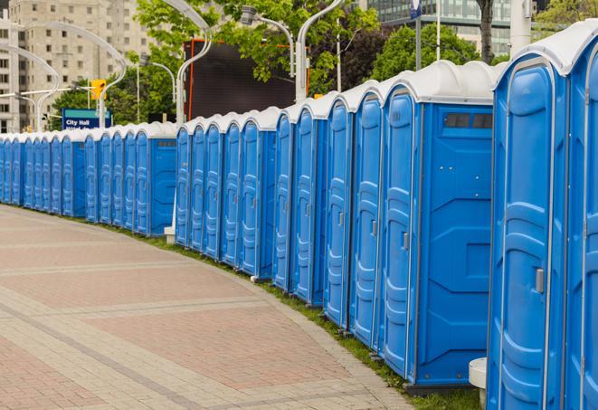 Seasonal porta potty units set up at a Oxnard, California venue